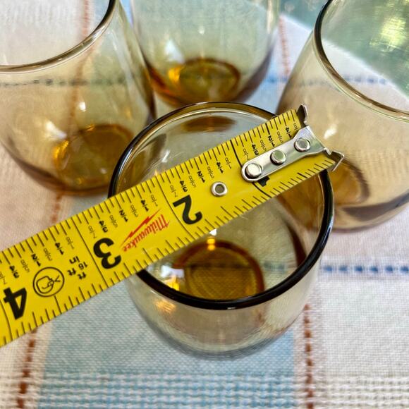 Vintage Mid-Century Amber Glass Tumblers – Set of 4 Lowball Style Glasses - Picture 10 of 10